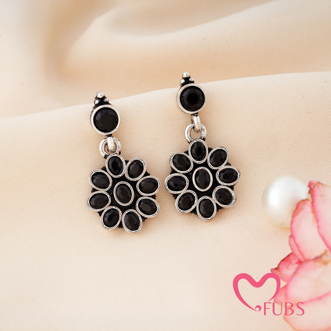 Elegant Oxidised Stone Statement Earrings
