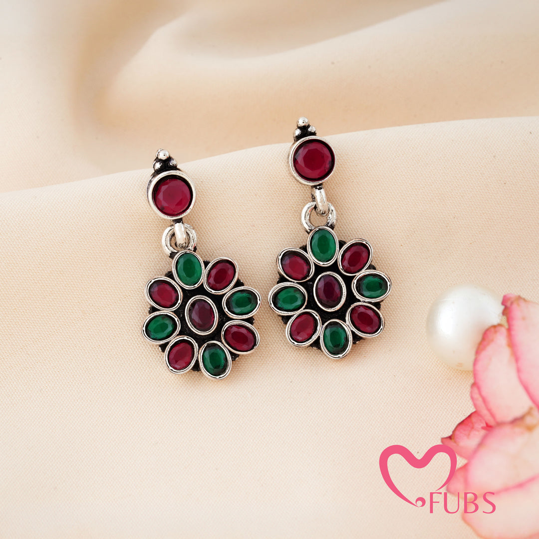 Elegant Oxidised Stone Statement Earrings