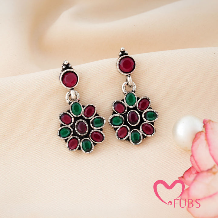 Elegant Oxidised Stone Statement Earrings