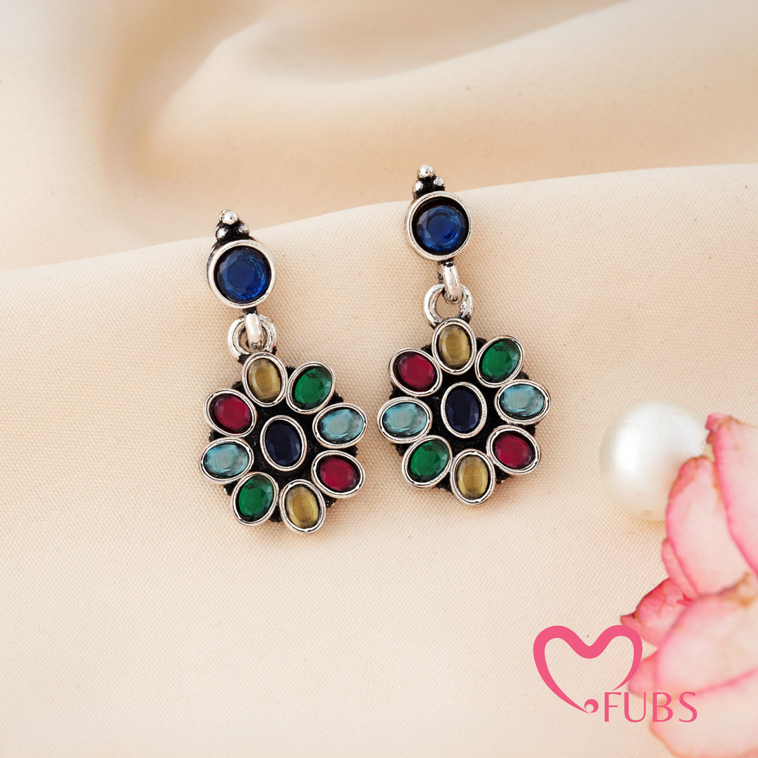 Elegant Oxidised Stone Statement Earrings