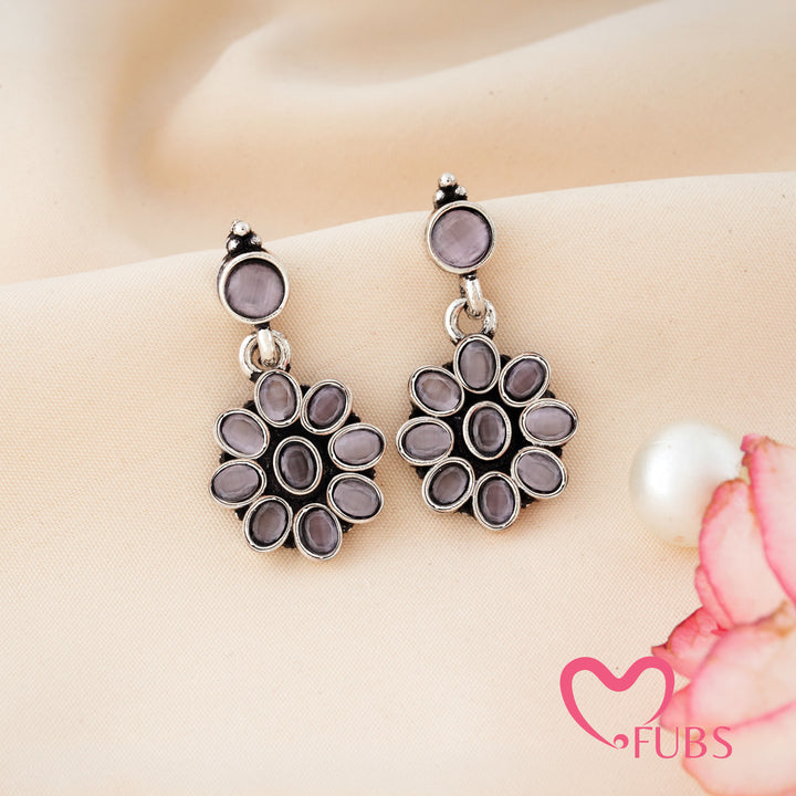Elegant Oxidised Stone Statement Earrings