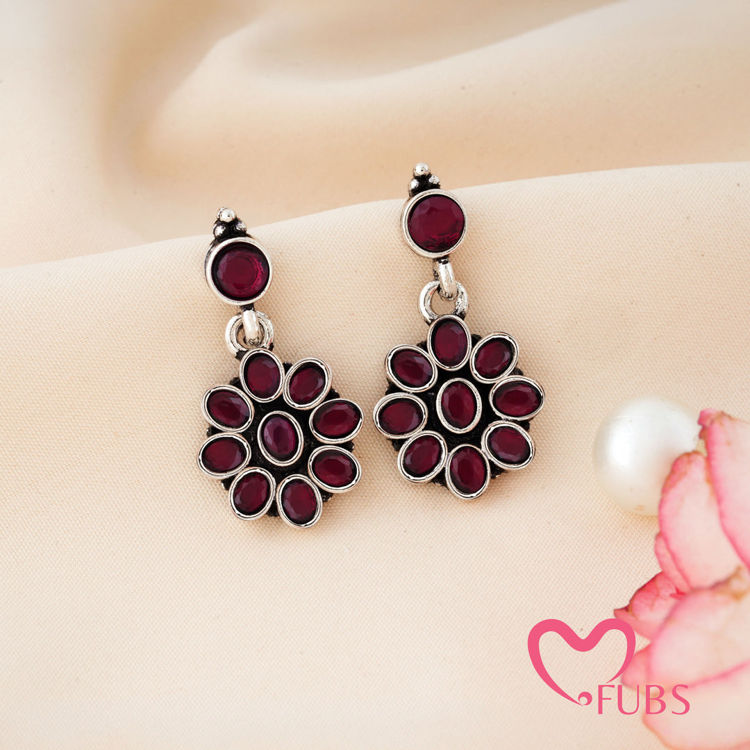 Elegant Oxidised Stone Statement Earrings