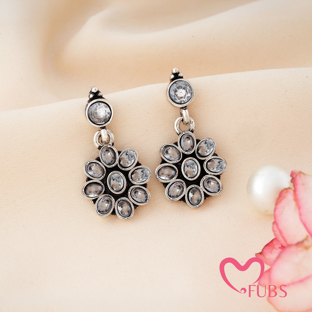 Elegant Oxidised Stone Statement Earrings