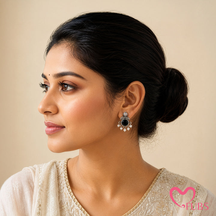 Round Stone Earrings with a Sparkling Top Accent