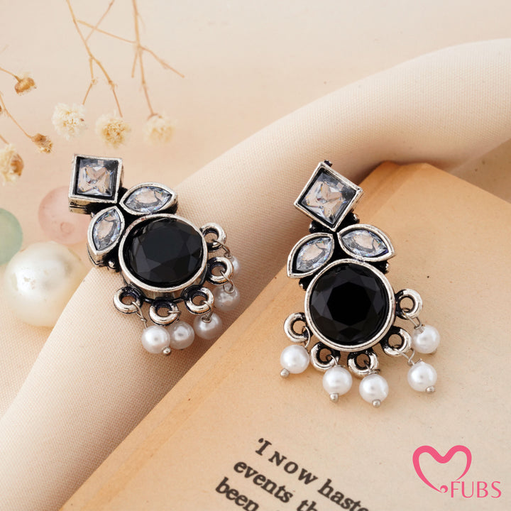 Round Stone Earrings with a Sparkling Top Accent