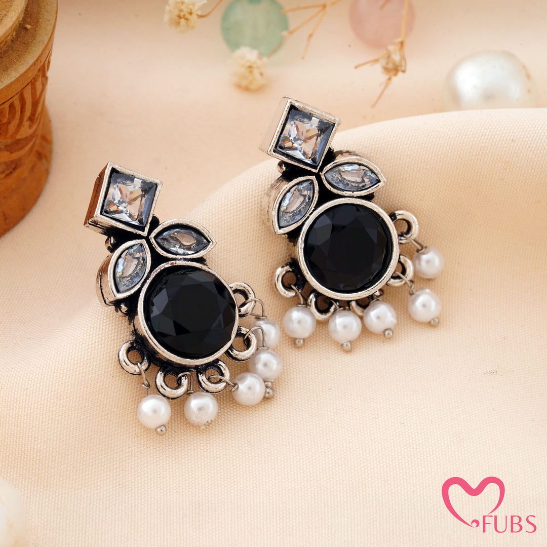 Round Stone Earrings with a Sparkling Top Accent