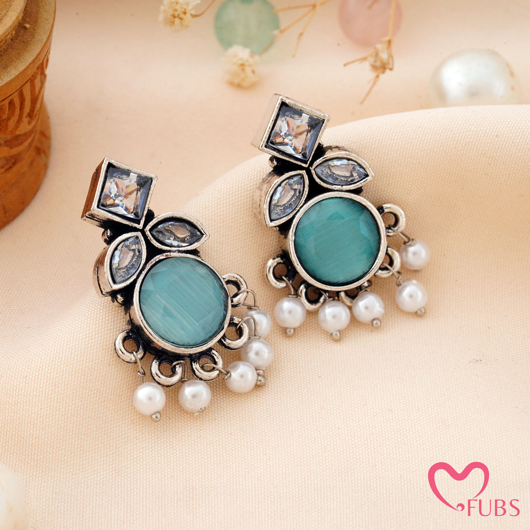 Round Stone Earrings with a Sparkling Top Accent