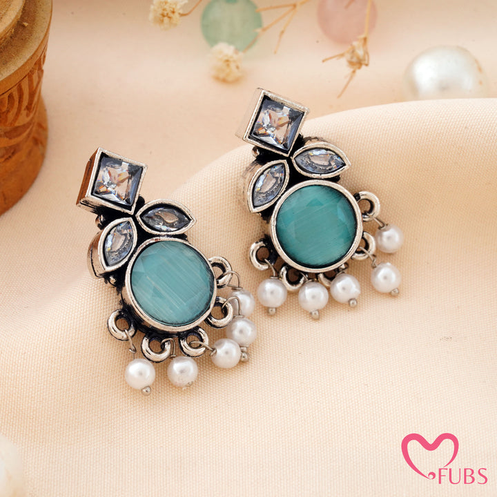 Round Stone Earrings with a Sparkling Top Accent