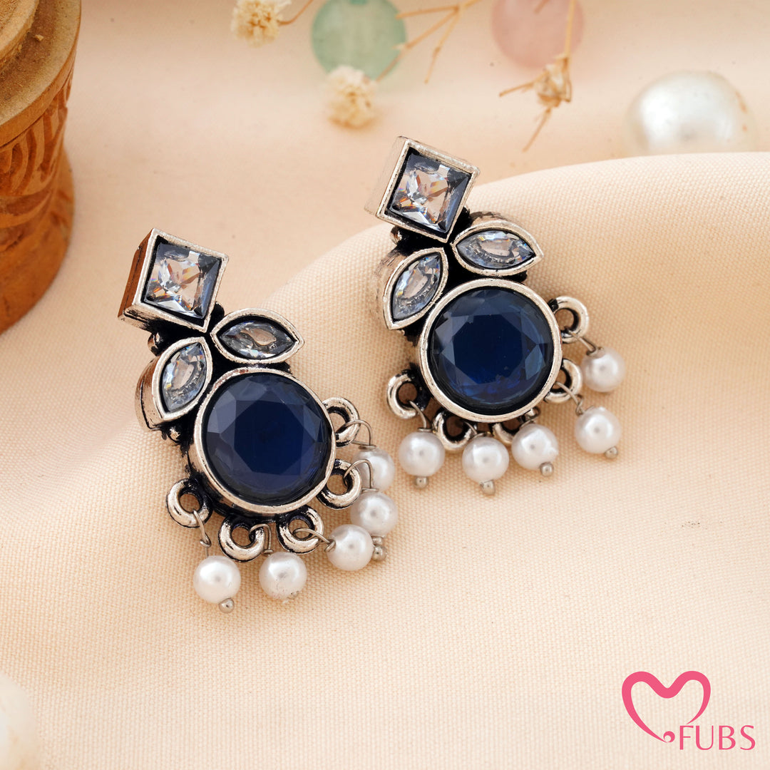 Round Stone Earrings with a Sparkling Top Accent