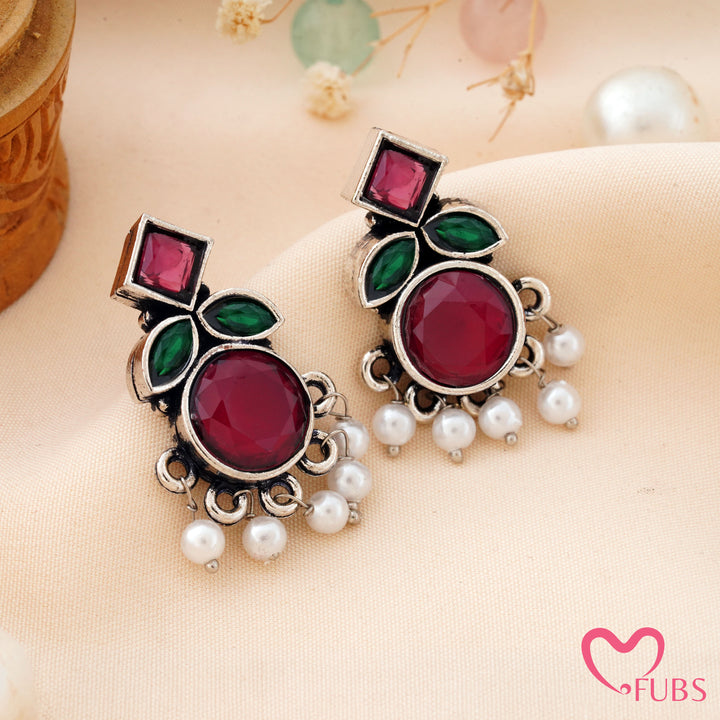 Round Stone Earrings with a Sparkling Top Accent