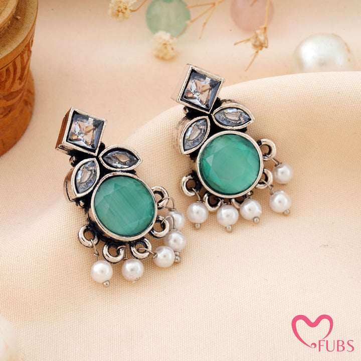 Round Stone Earrings with a Sparkling Top Accent
