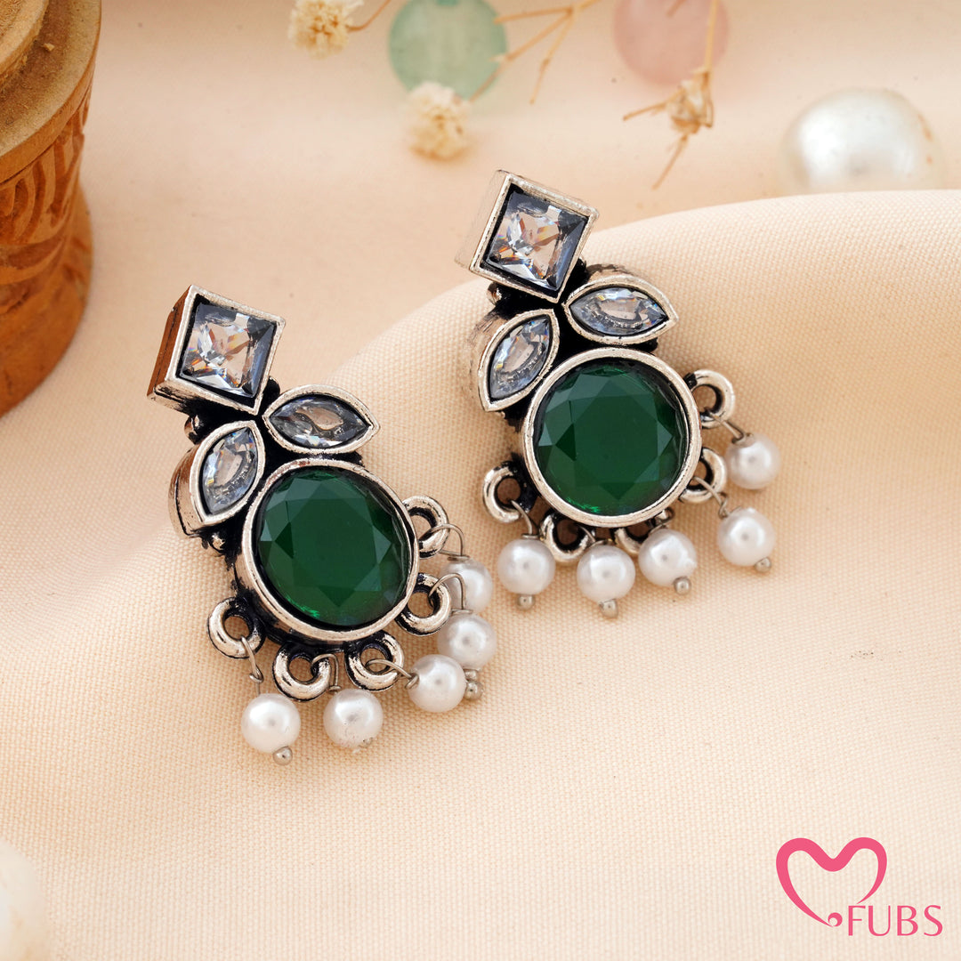 Round Stone Earrings with a Sparkling Top Accent
