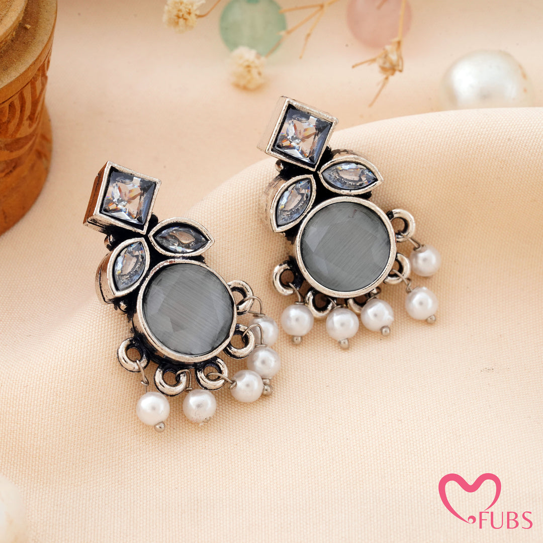 Round Stone Earrings with a Sparkling Top Accent