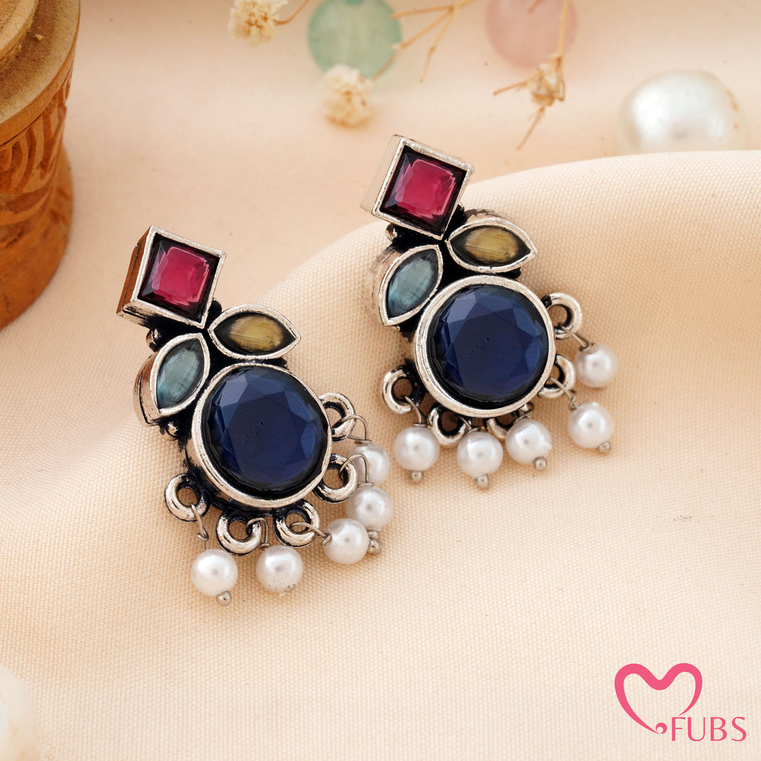 Round Stone Earrings with a Sparkling Top Accent