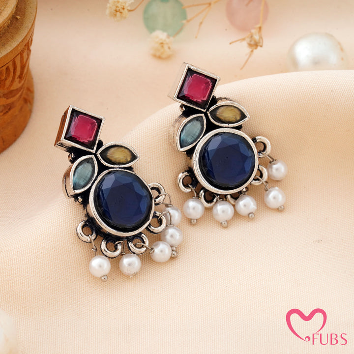 Round Stone Earrings with a Sparkling Top Accent
