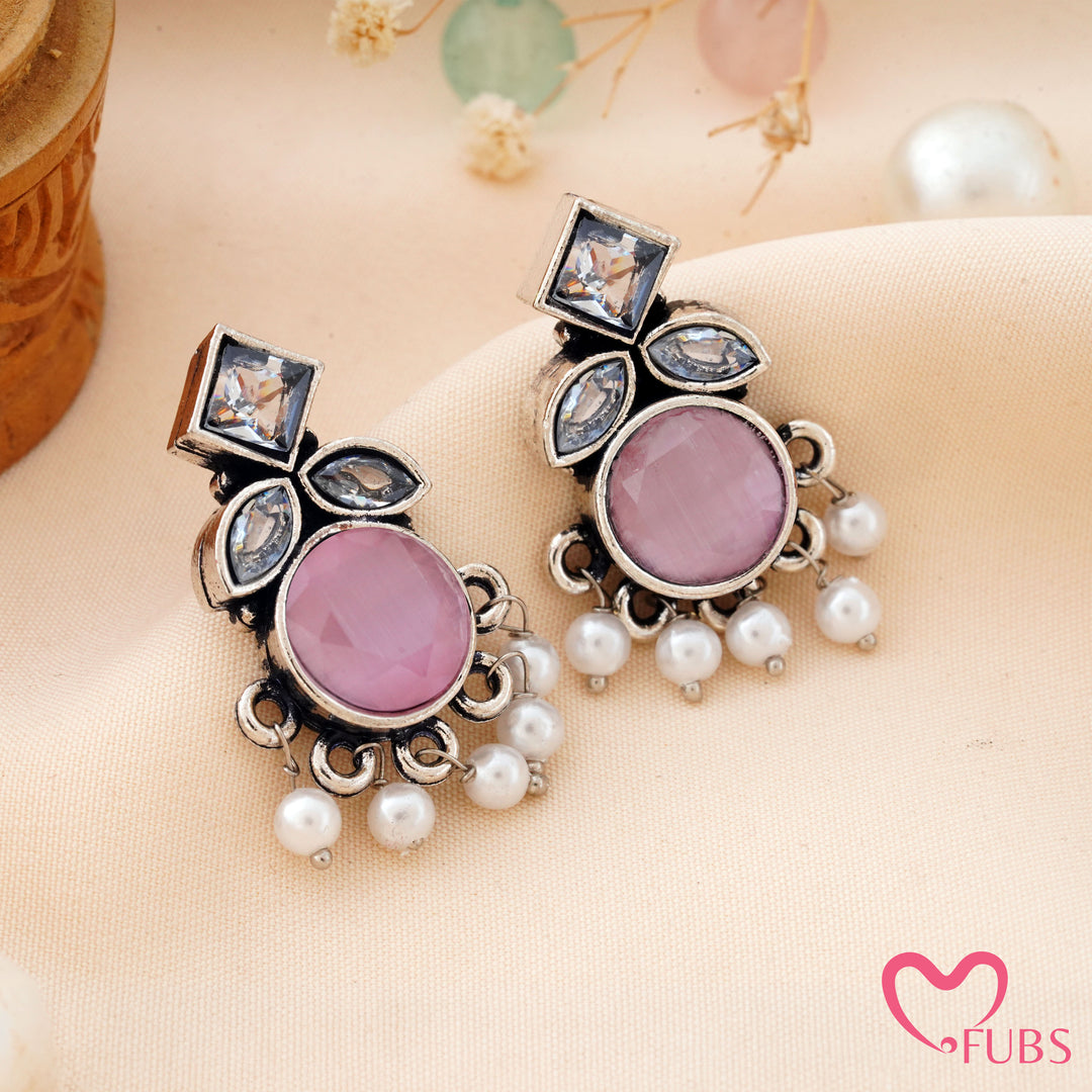 Round Stone Earrings with a Sparkling Top Accent