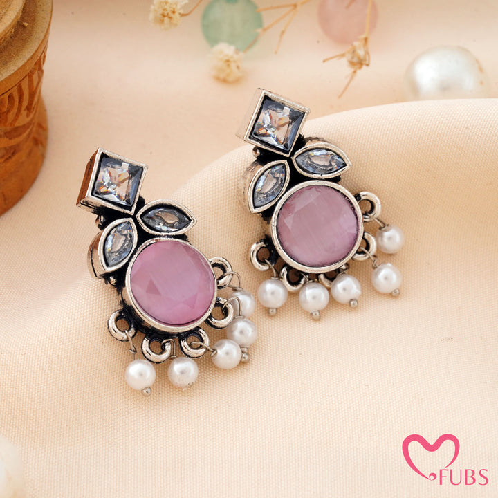 Round Stone Earrings with a Sparkling Top Accent