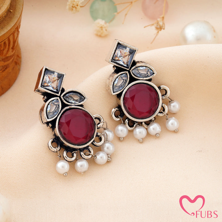 Round Stone Earrings with a Sparkling Top Accent