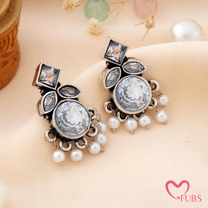 Round Stone Earrings with a Sparkling Top Accent