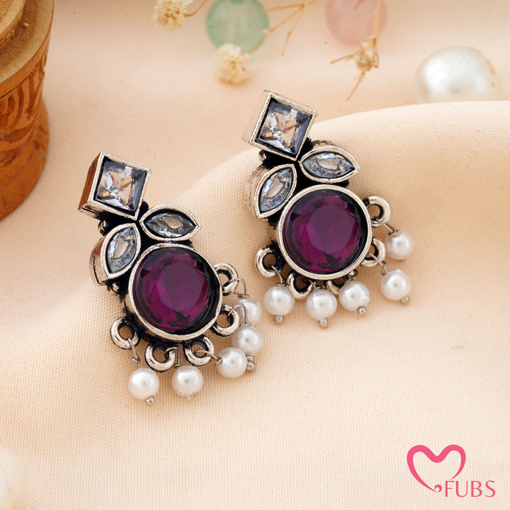 Round Stone Earrings with a Sparkling Top Accent