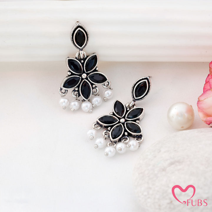Star Flower Earrings with a Pearl Drape