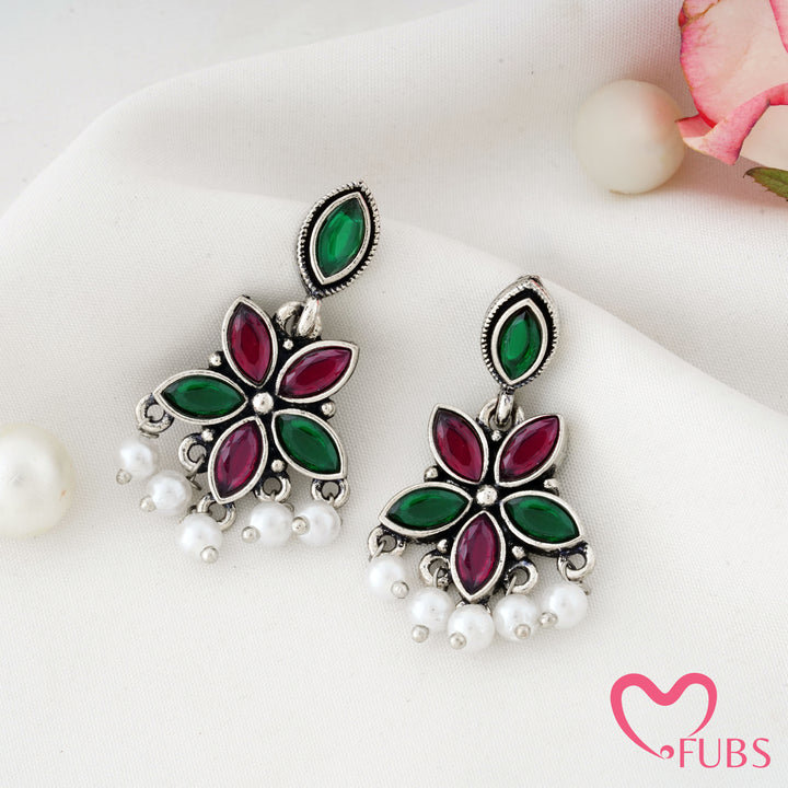 Star Flower Earrings with a Pearl Drape