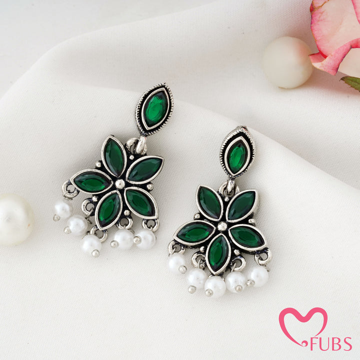 Star Flower Earrings with a Pearl Drape