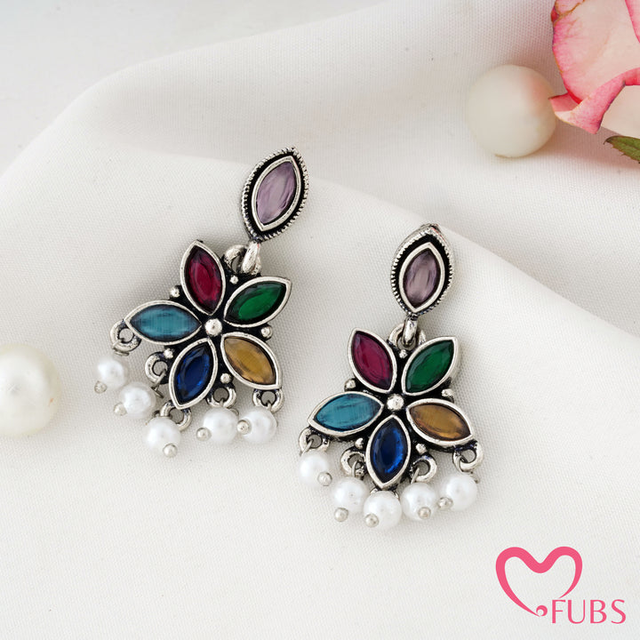 Star Flower Earrings with a Pearl Drape