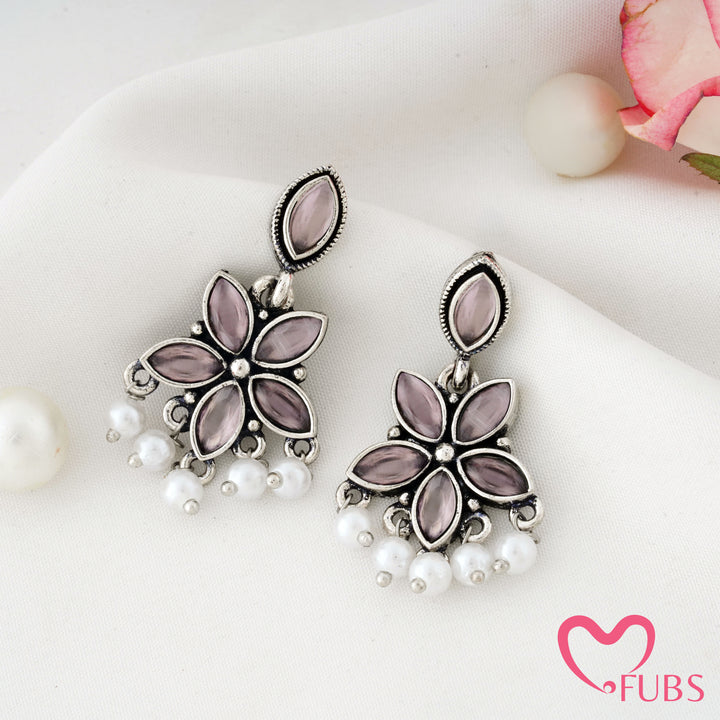 Star Flower Earrings with a Pearl Drape
