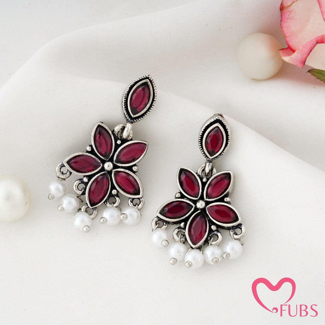 Star Flower Earrings with a Pearl Drape