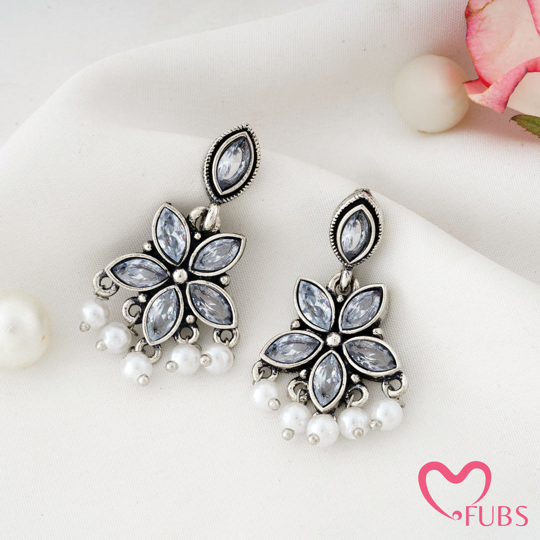 Star Flower Earrings with a Pearl Drape