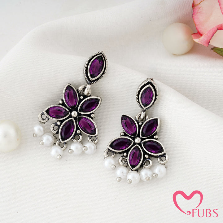 Star Flower Earrings with a Pearl Drape