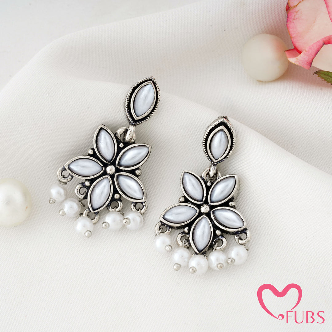 Star Flower Earrings with a Pearl Drape