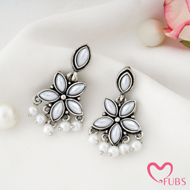 Star Flower Earrings with a Pearl Drape
