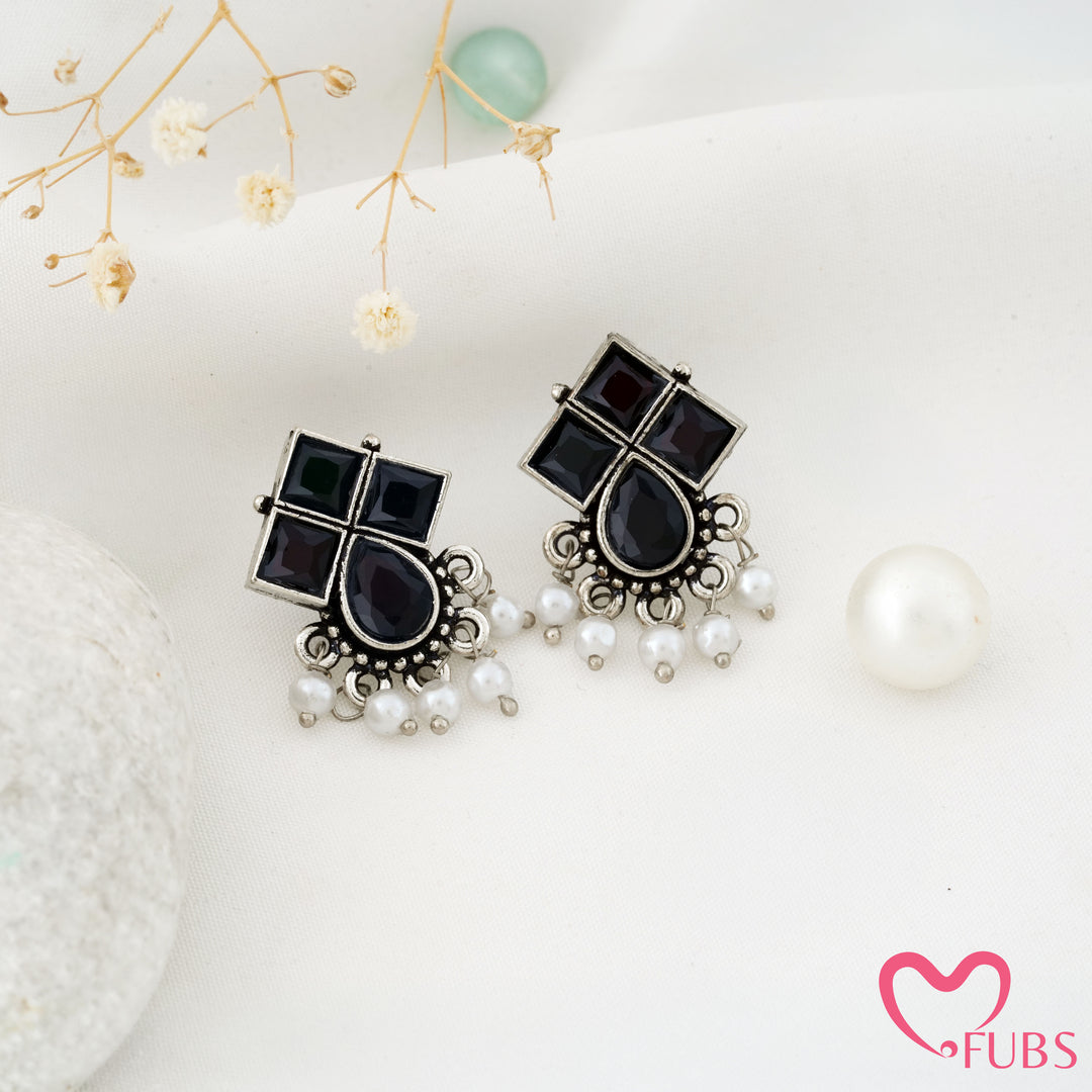 Windowpane Stud Earrings with a Teardrop Base