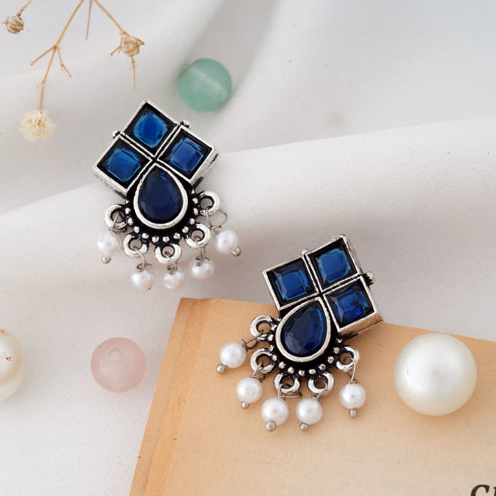 Windowpane Stud Earrings with a Teardrop Base