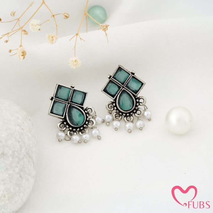 Windowpane Stud Earrings with a Teardrop Base