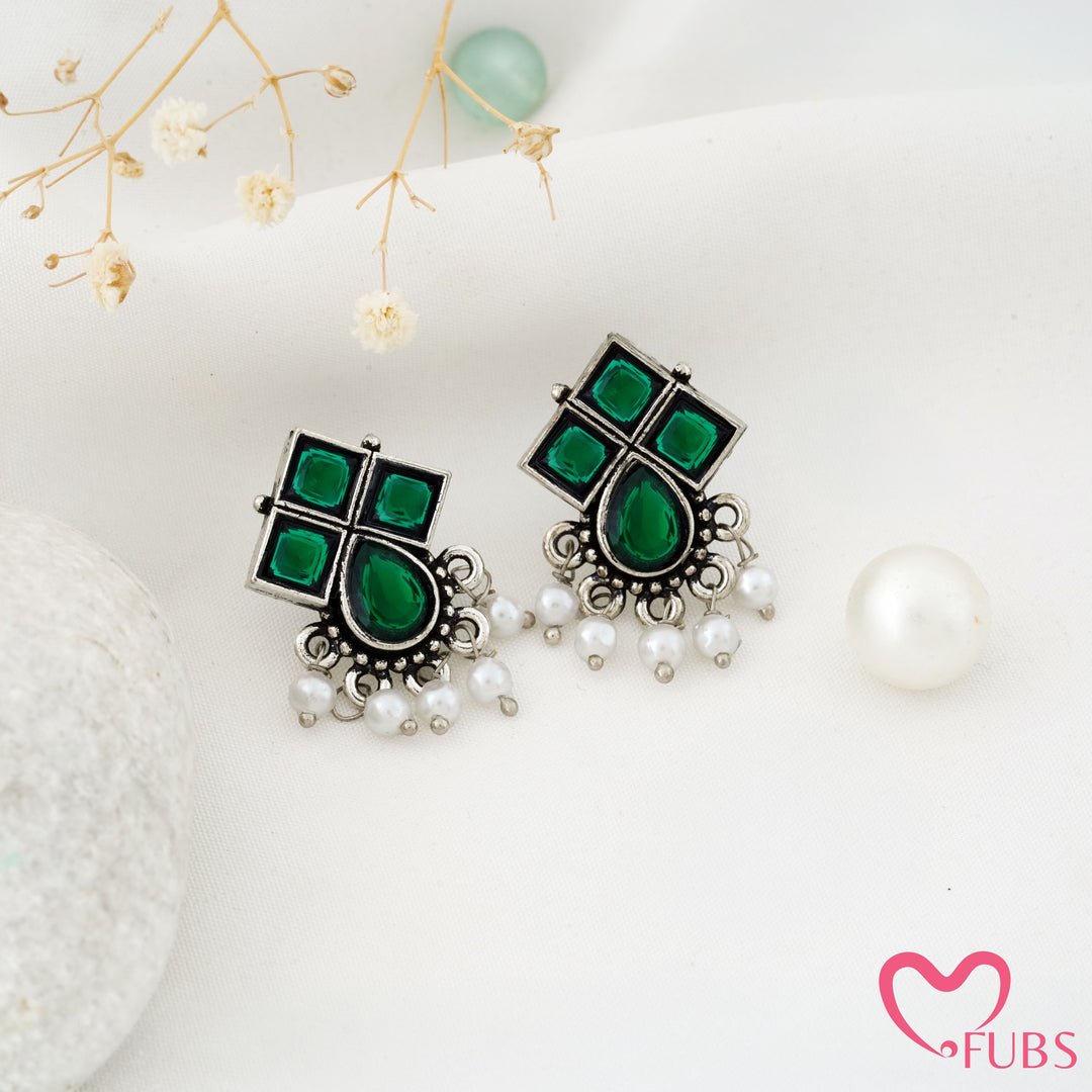 Windowpane Stud Earrings with a Teardrop Base