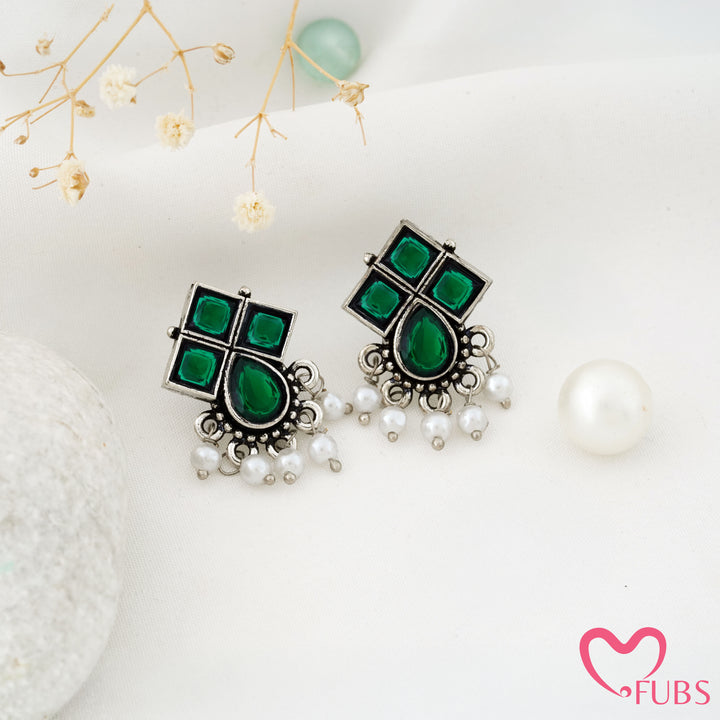 Windowpane Stud Earrings with a Teardrop Base