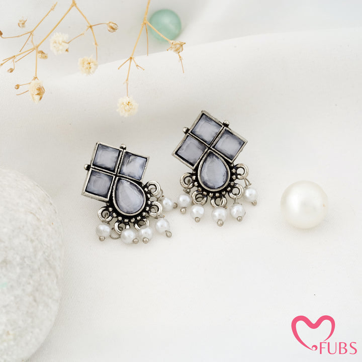 Windowpane Stud Earrings with a Teardrop Base
