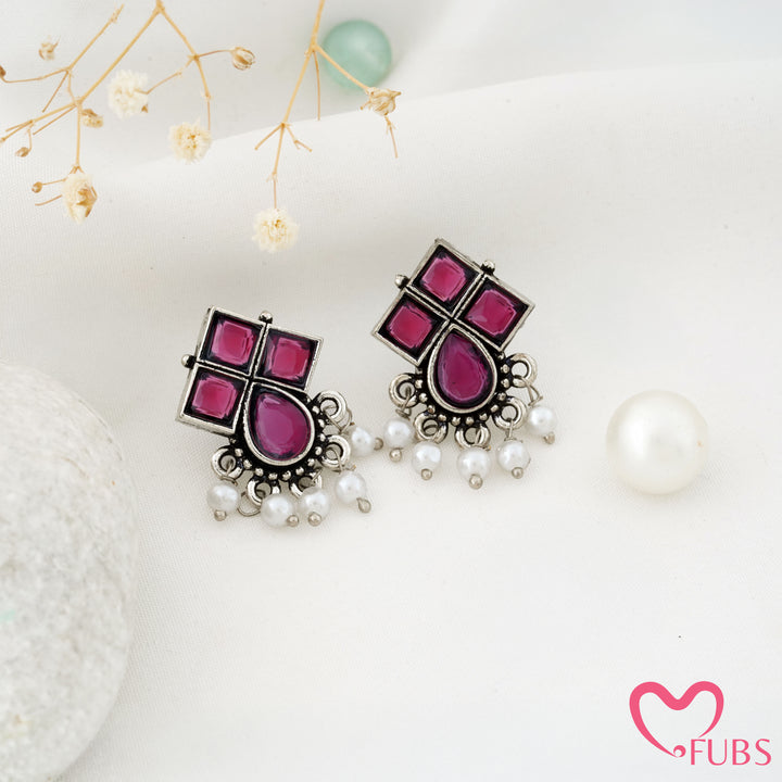 Windowpane Stud Earrings with a Teardrop Base
