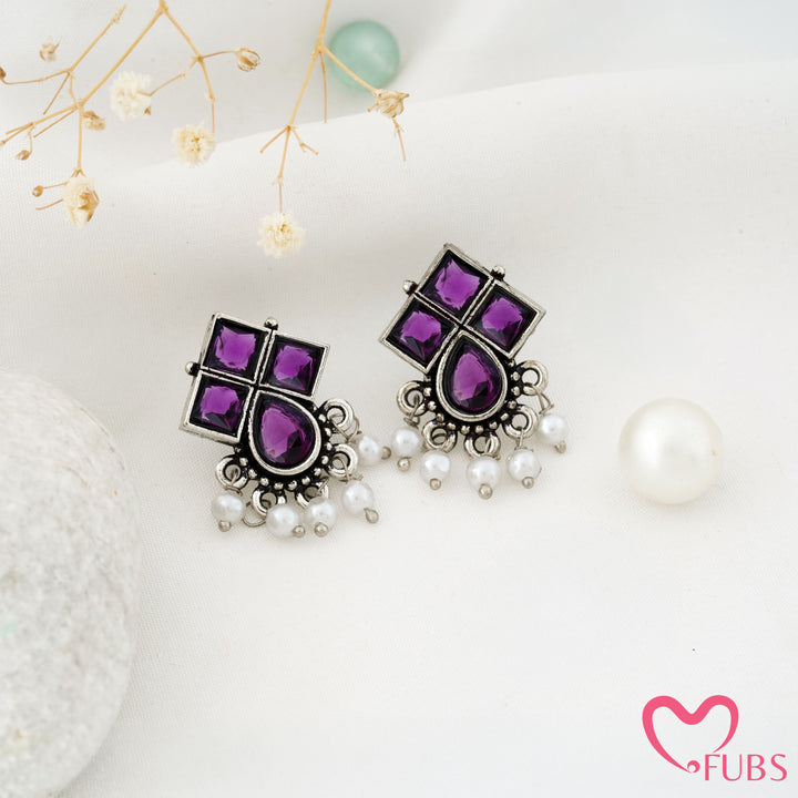 Windowpane Stud Earrings with a Teardrop Base