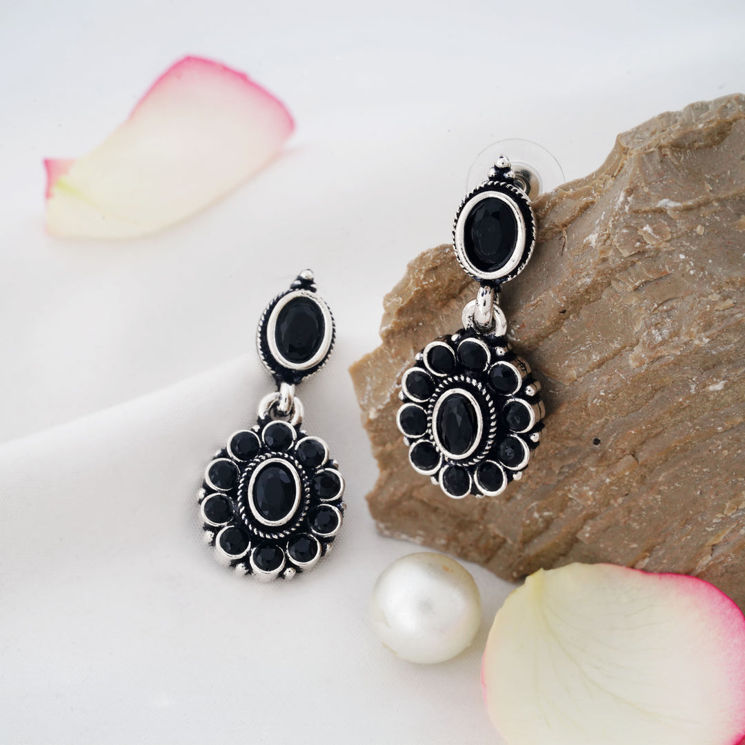 Oval Stone Earrings with a Beaded Halo