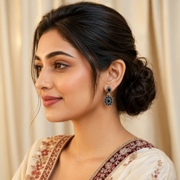 Oval Stone Earrings with a Beaded Halo
