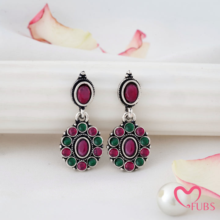 Oval Stone Earrings with a Beaded Halo