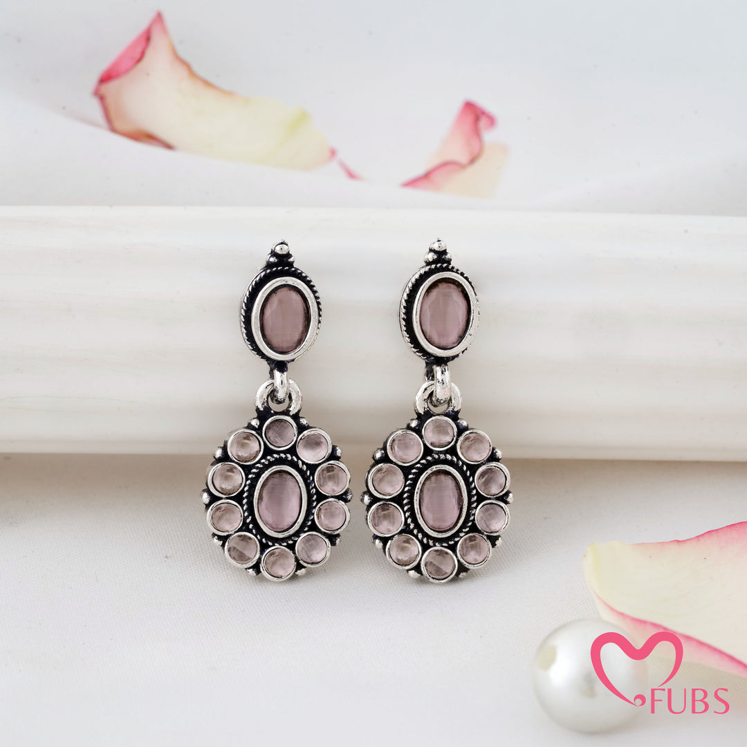 Oval Stone Earrings with a Beaded Halo