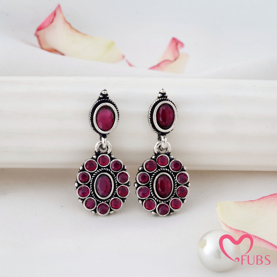 Oval Stone Earrings with a Beaded Halo