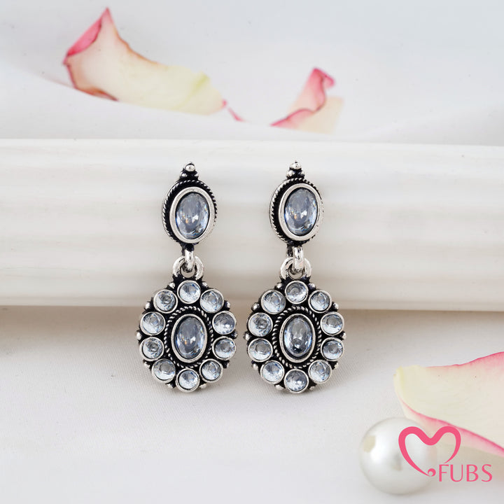 Oval Stone Earrings with a Beaded Halo