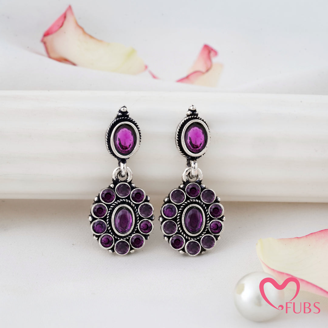 Oval Stone Earrings with a Beaded Halo