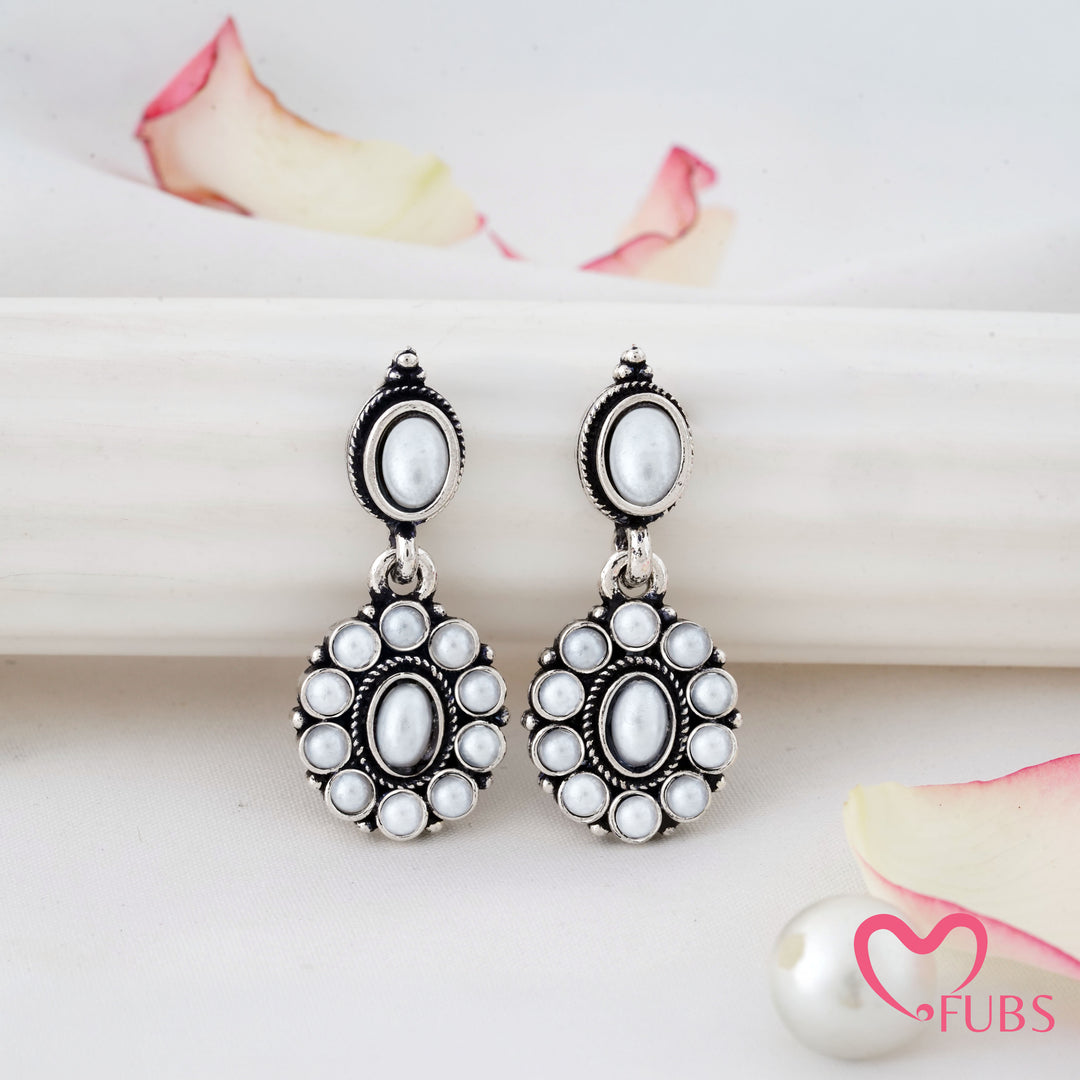 Oval Stone Earrings with a Beaded Halo